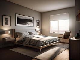 Interior design concept of luxury condo bedroom. . photo