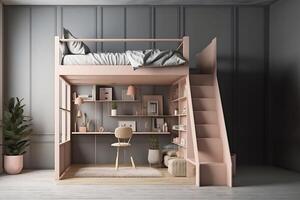 A simple and inviting loft bedroom model. . photo