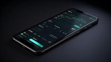 Smart phone mock up with trading applications designed 3D. . photo
