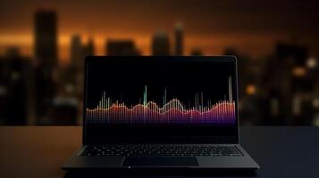 Notebook or laptop screen mockup, Technology business strategy and digital marketing concept. . photo