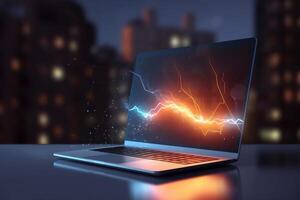 Notebook or laptop screen mockup, Technology business strategy and digital marketing concept. . photo