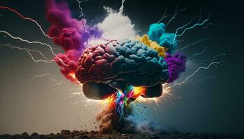 Fantasy illustration of a human brain, Ai generative. photo