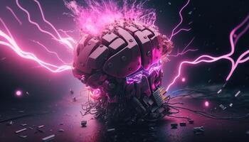 fantasía Arte ilustración de un humano cerebro explotando con conocimiento y creatividad, ai generativo. foto