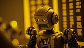 Future business 3d technology robot and stock chart traders, stock chart analysis to beat the market. . photo