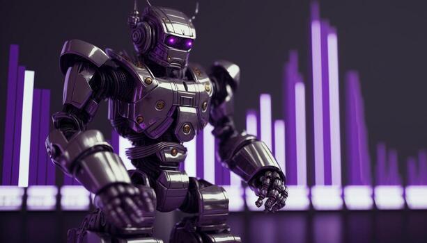 Future business 3d technology robot and stock chart traders, stock chart analysis to beat the market. . photo