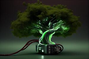 Circuit tree on green background, Modern hardware design,Science and technology concept.. photo