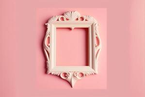 pink picture frame for insert text or image inside on pastel pink color. Generative Ai. photo