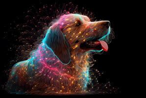 A drawing of a dog's energy explosion beautiful fantasy on dark background. . photo