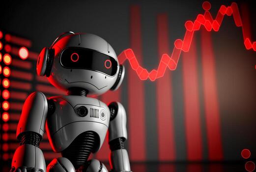 Future business 3d technology robot and stock chart traders, stock chart analysis to beat the market. . photo