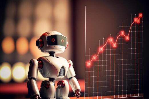 Future business 3d technology robot and stock chart traders, stock chart analysis to beat the market. . photo