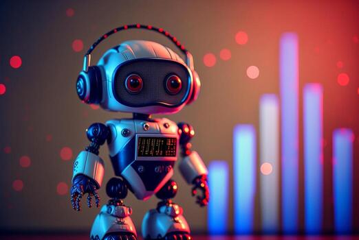 Future business 3d technology robot and stock chart traders, stock chart analysis to beat the market. . photo