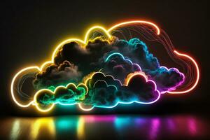 Neon lights abstract background with cloud. Generative AI. photo