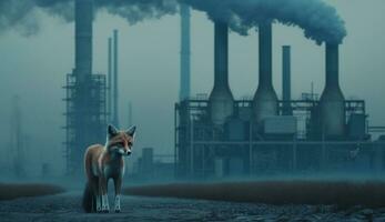 the fox is ahead dense smog from a chemical factory. Generative AI. photo