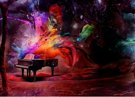 Beautiful fantasy piano isolated on dark background. Generative AI. photo