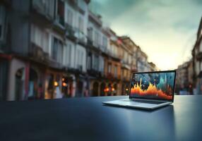 Notebook or laptop screen mockup, Technology business strategy and digital marketing concept. Generative AI. photo