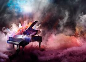 Beautiful fantasy piano isolated on dark background. Generative AI. photo