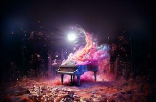 Beautiful fantasy piano isolated on dark background. Generative AI. photo