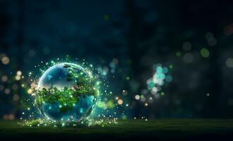 concept of saving the earth and energy Planet Earth with leaf texture and Milky Way as background with ecological connections, Generative AI. photo