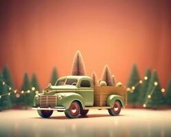 Clásico camión con Navidad árbol alegre Navidad. ai generativo. foto