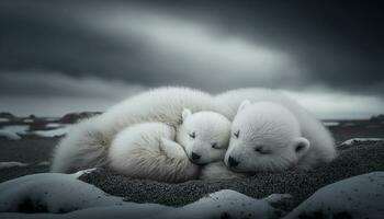 Polar bears sleep in the snow. Generative AI. photo