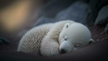 Polar bears sleep in the snow. Generative AI. photo