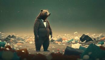 A giant bear with a huge pile of garbage. Generative AI. photo