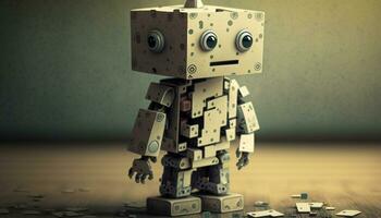 Cute introverted robot jigsaw puzzle. Generative AI. photo