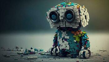 Cute introverted robot jigsaw puzzle. Generative AI. photo