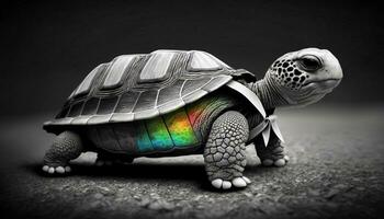 Turtle in a suit on a black background. AI Generative. photo