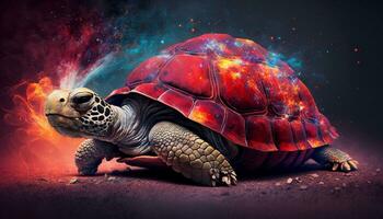 Fantasy turtle image, bright background. AI Generative. photo