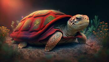 Fantasy turtle image, bright background. AI Generative. photo