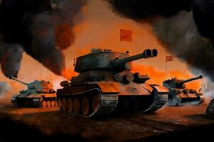 Ejército tanque en el campo de batalla,concepto de guerra. ai generativo. foto