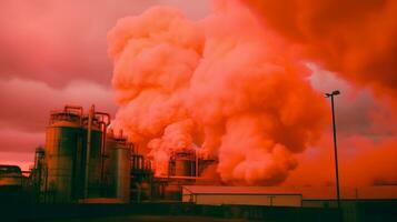 Pictures of toxic smoke from oil refineries, petrochemical plants, petroleum, chemical industries. Generative AI. photo