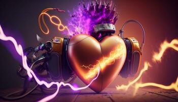 A robotic heart with a creative explosion. Generative AI. photo