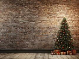 Christmas tree pine decor presents home winter intrerier. Generative AI. photo