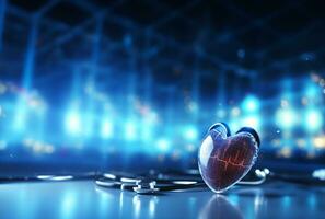 Human heart, medical digital technology, 3D illustration on colorful background. AI Generative. photo