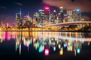 capturar el magia de ciudad horizontes iluminado a noche ai generativo foto