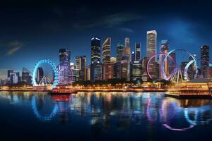 Capture the magic of city skylines illuminated at night AI Generative photo