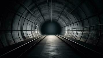 Science friction  or railway tunnel on empty space for. Generative AI. photo
