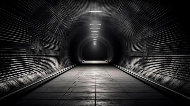 Science friction  or railway tunnel on empty space for. Generative AI. photo