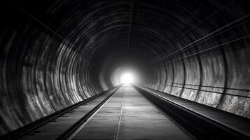 Science friction  or railway tunnel on empty space for. Generative AI. photo