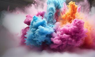 Smoke cloud design element on black background. Generative AI. photo
