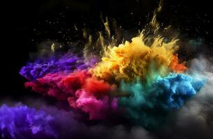 Smoke cloud design element on black background. Generative AI. photo