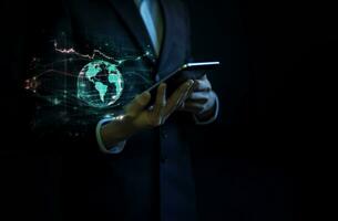 Wireless internet network for global business growth social media Digital e-commerce. Generative AI. photo