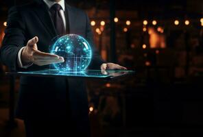 Wireless internet network for global business growth social media Digital e-commerce. Generative AI. photo