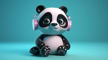 cute panda cartoon character background 3d illustration. AI Generative. photo