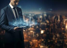 Wireless internet network for global business growth social media Digital e-commerce. Generative AI. photo