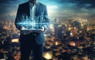 Wireless internet network for global business growth social media Digital e-commerce. Generative AI. photo