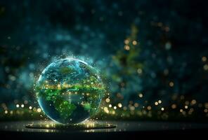 Concept of saving the earth and energy Planet Earth with leaf texture and Milky Way as background with ecological connections. Generative AI. photo
