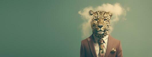 Front view of a tiger wearing a suit standing animated bur. AI Generative. photo